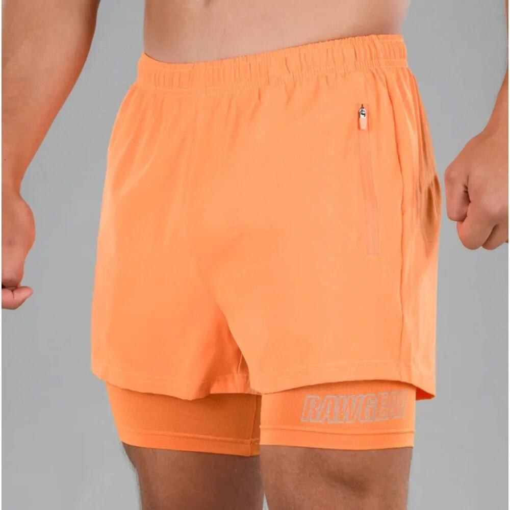 NWT Raw Gear Orange Summertime Compression Lined Shorts Men's Size Small